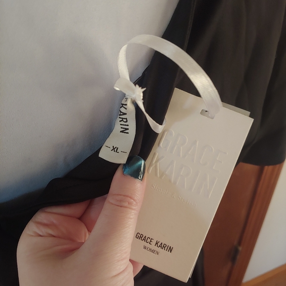 NWT Grace Karin Black One Shoulder Short Sleeve Ruffle Tie Mini Midi Dress XL - Picture 13 of 16